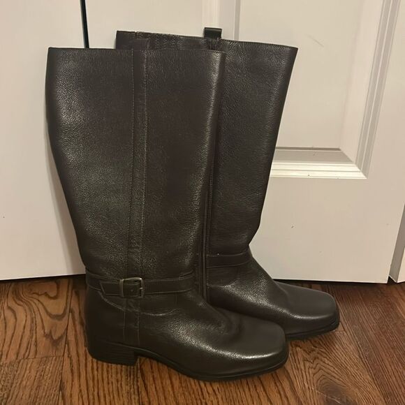 COMFORTVIEW TALLCALF DONNA Leather Zip Knee Boots 10M Wide Shaft NWOT - Picture 1 of 6